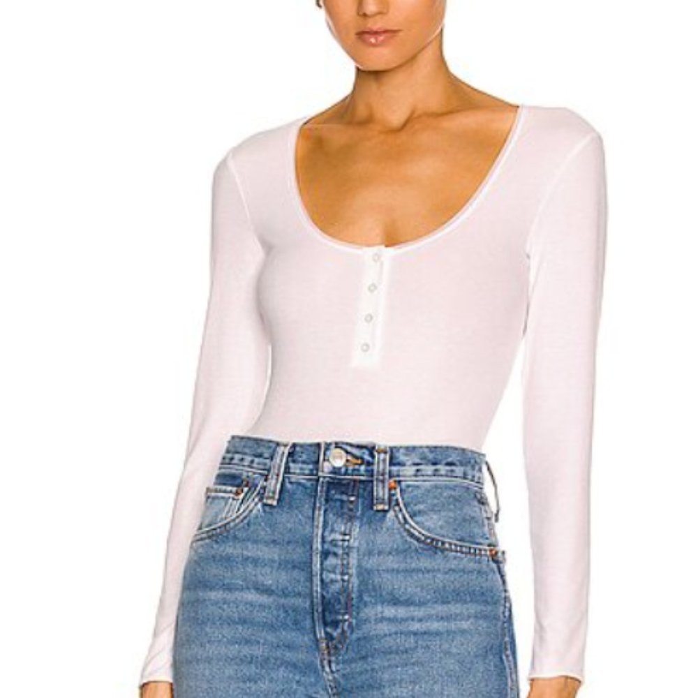 WOLFORD Henley ribbed stretch-modal thong bodysuit